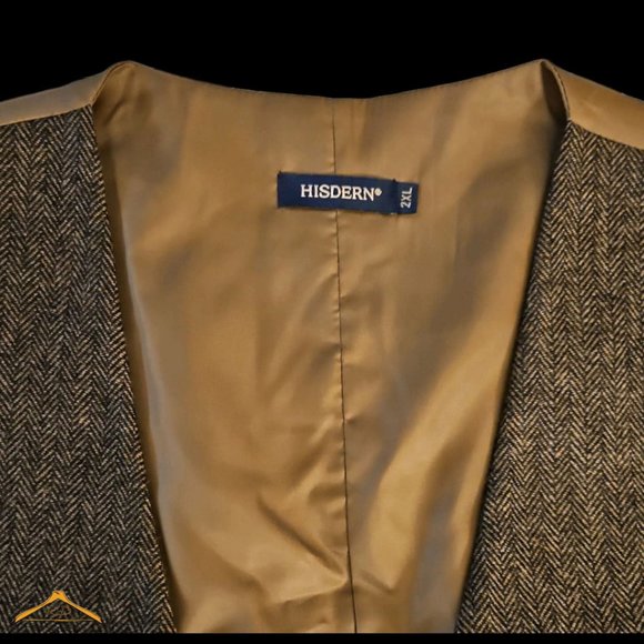 Hisdern Vest - XXL, Wool/Poly, Brown Herringbone Tweed - NWOT - Picture 5 of 6